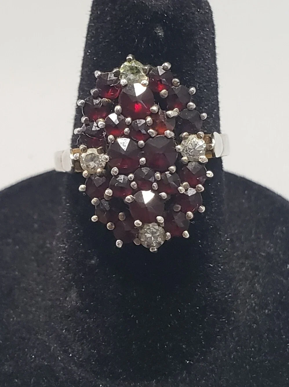 Austro-Hungarian bohemian garnet Cluster 900 sterling silver ring